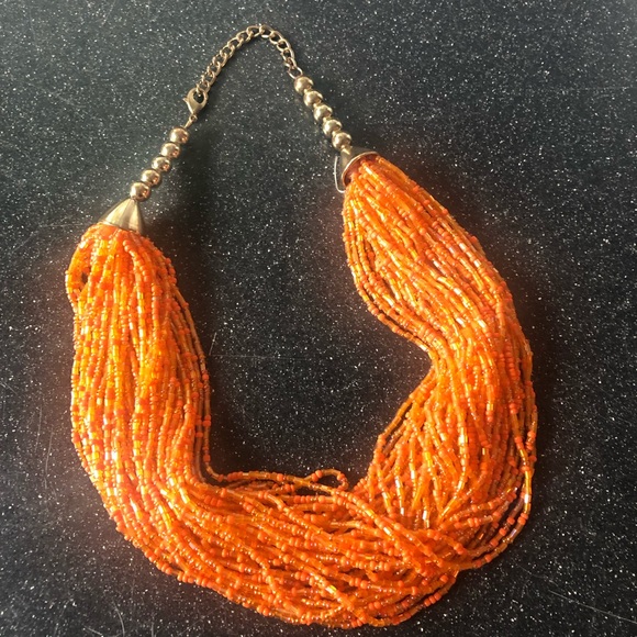 Multi-strand Orange Seed-bead Necklace - Picture 2 of 5